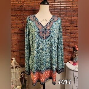 Belle by Kim Gravel Blue and Orange Floral Tunic